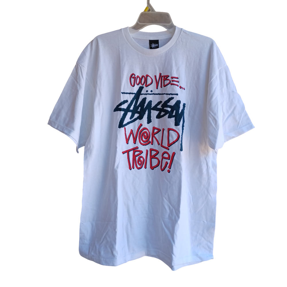 Stussy World Tribe White Short Sleeve Graphic Tee Pullover Men's Tshirt XL NWT